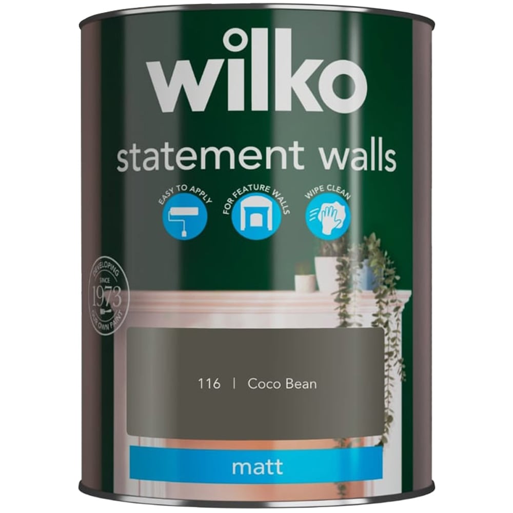 Wilko Statement Walls Cocoa Bean Matt Emulsion Paint 1.25L Image 2