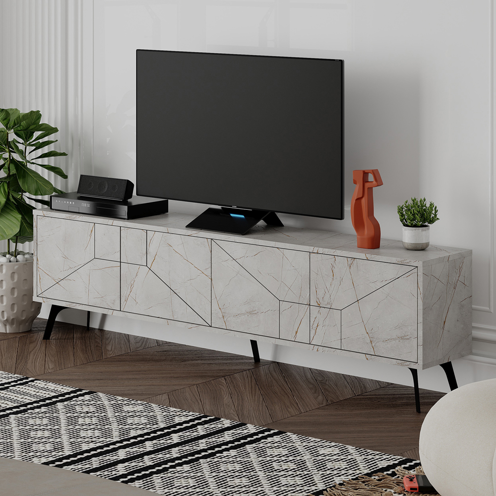 Decortie Dune 4 Door Gold Marble Effect TV Stand Image 1