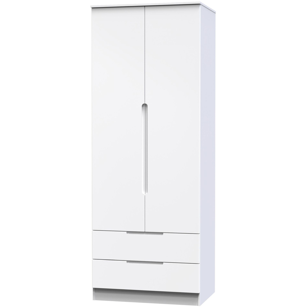 Crowndale Milan Ready Assembled 2 Door 2 Drawer Gloss White Tall Double Wardrobe Image 4