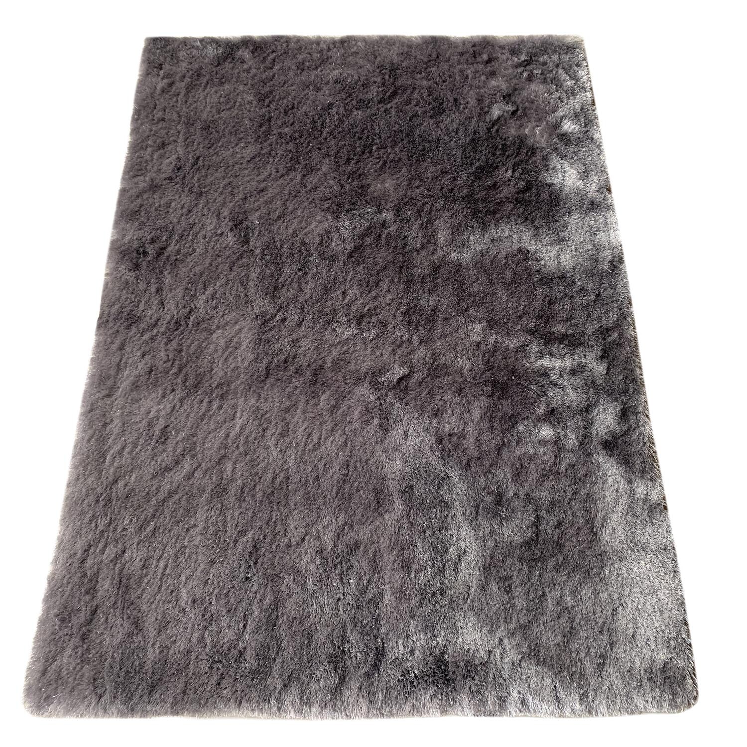 Silver Silky Shaggy Rug 170cm Image 1
