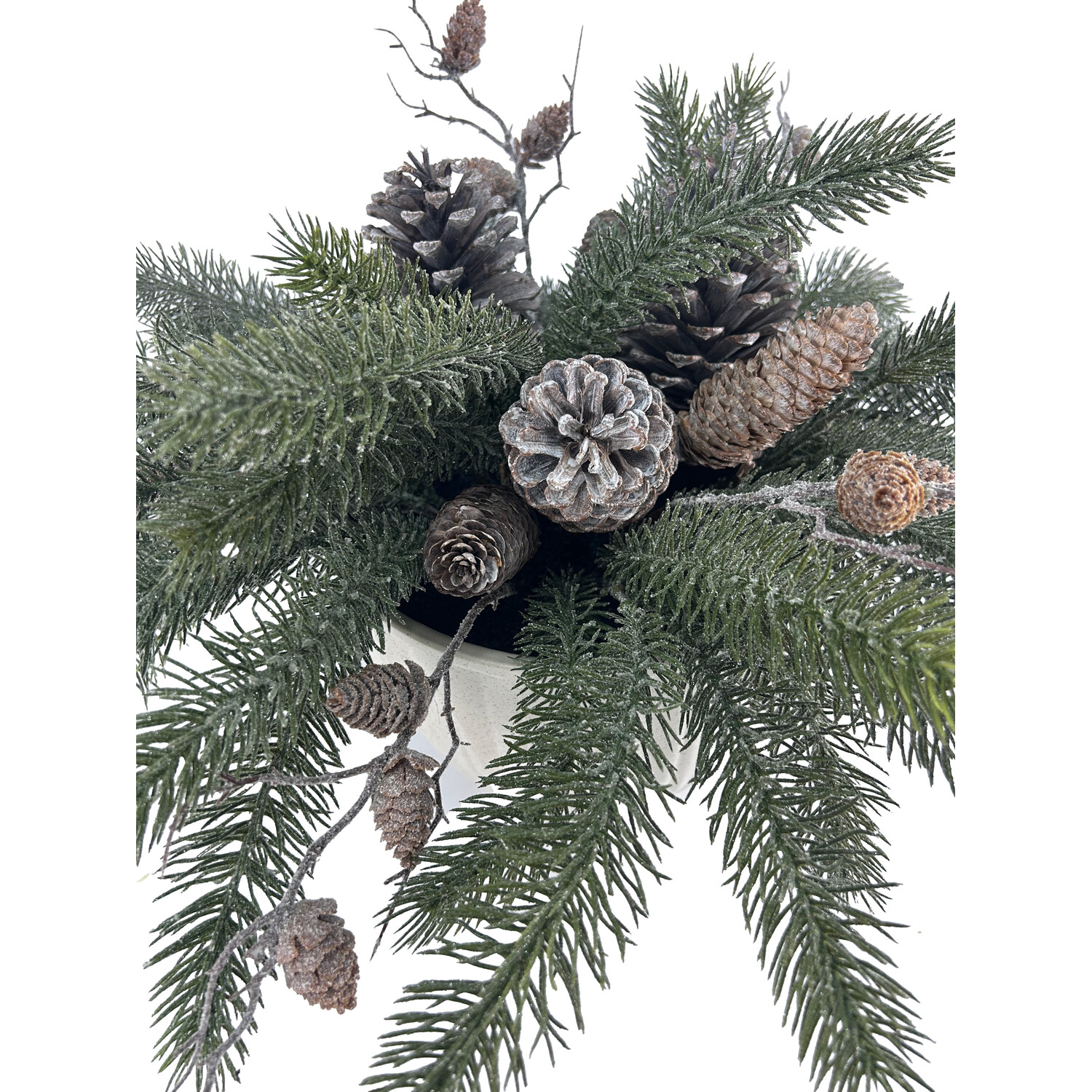 Potted Frosted Pinecone Centerpiece Green and White Image 3