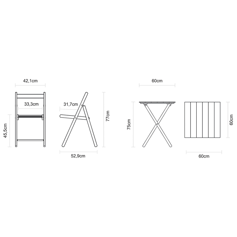 Tramontina Teak Wood 2 Seater Folding Bistro Set Grey Image 9