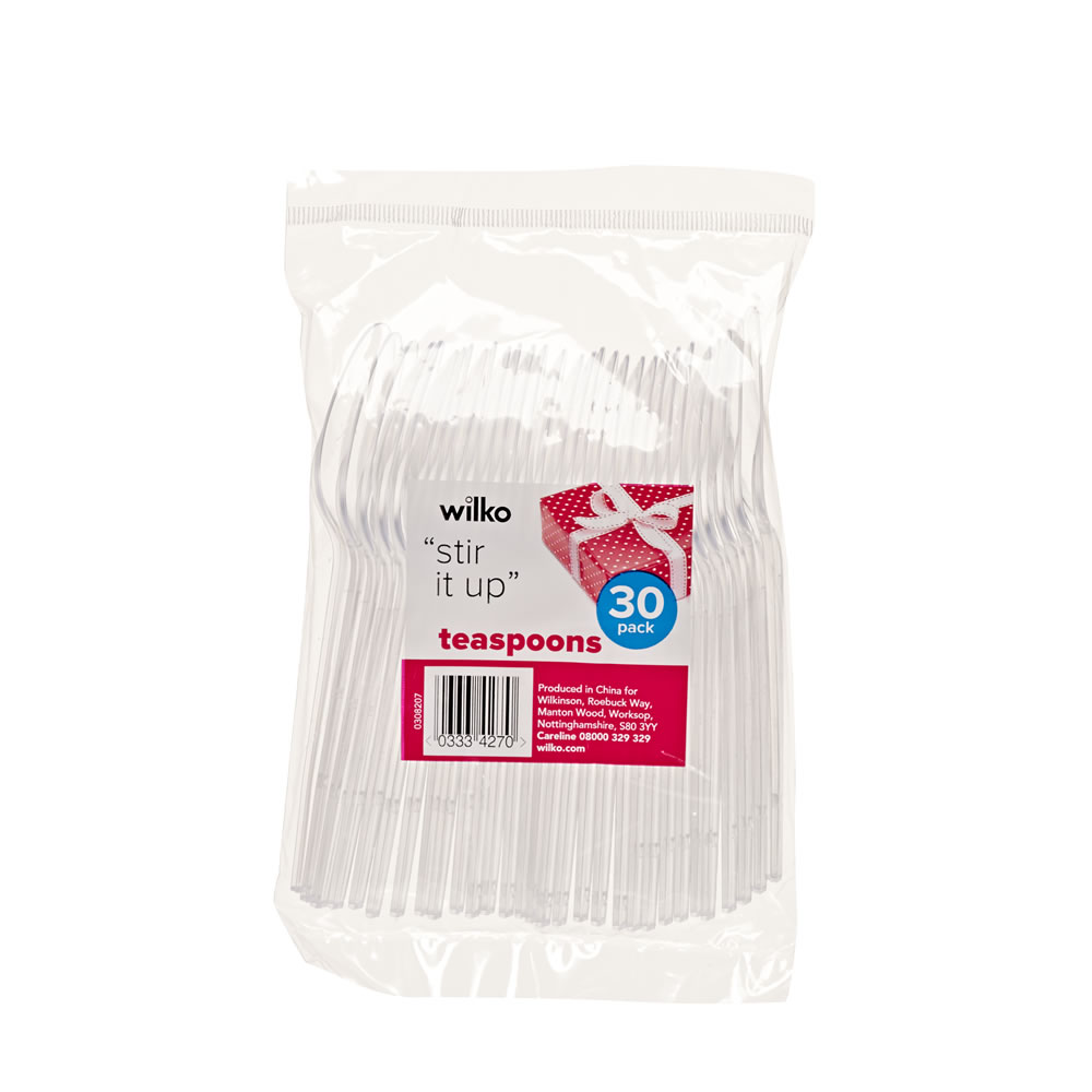 Wilko Plastic Teaspoons Clear 30 pack Image