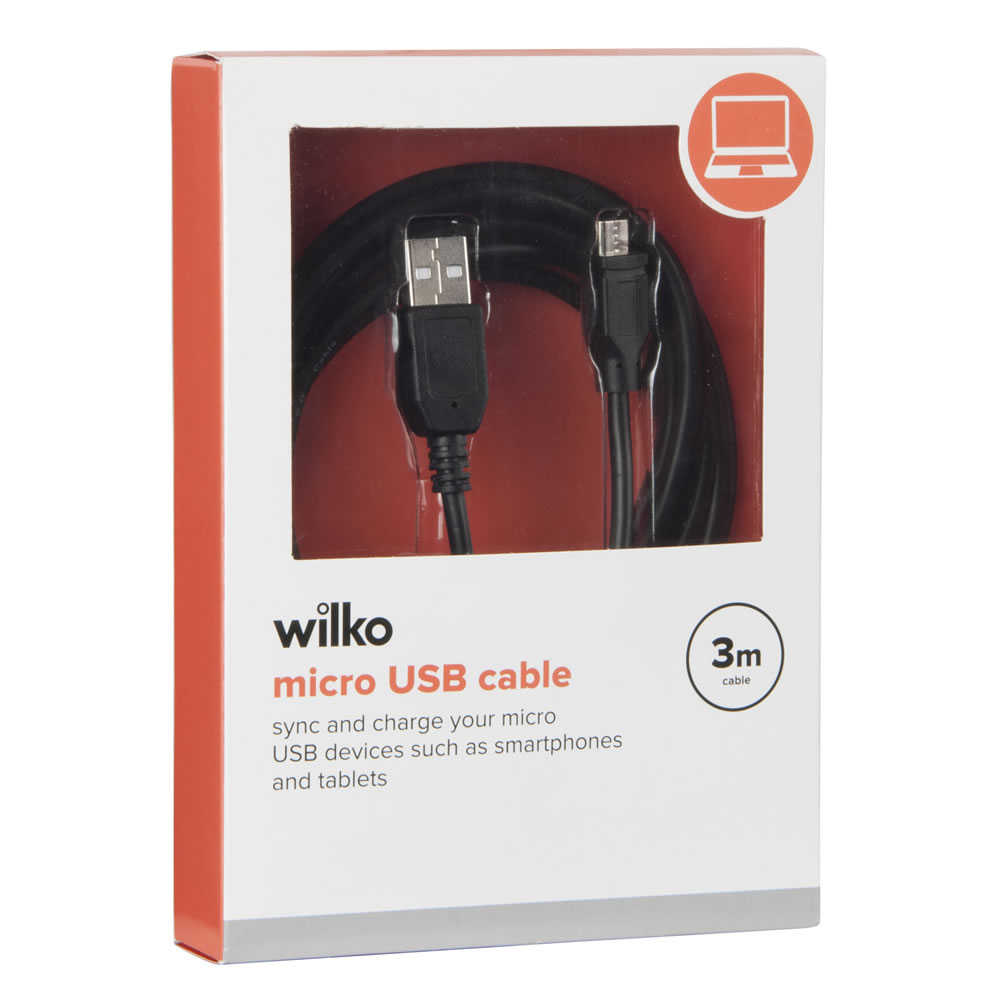 Wilko 3m Micro USB Cable Image 2
