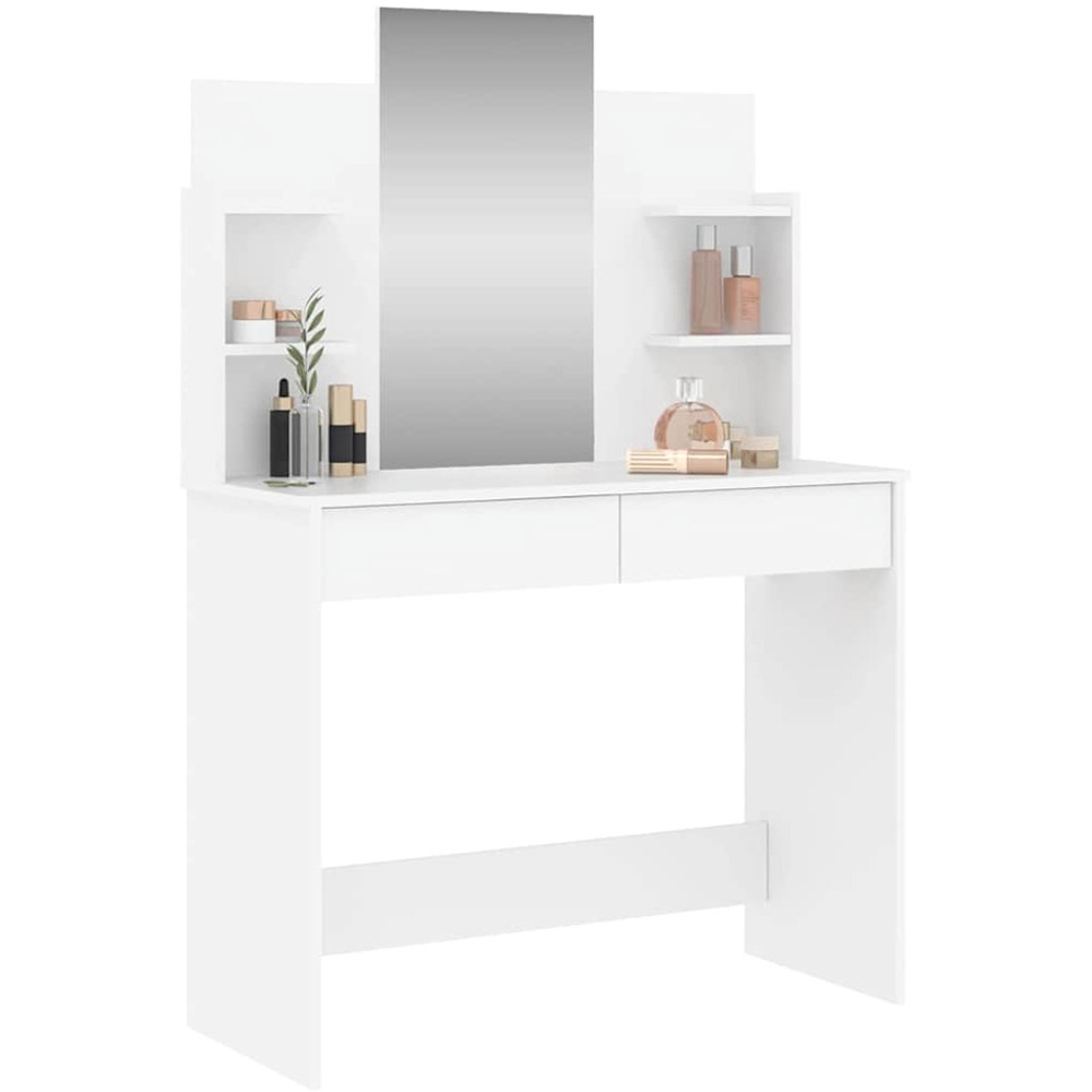 vidaXL 2 Drawer 4 Shelf White Dressing Table with Mirror Image 2