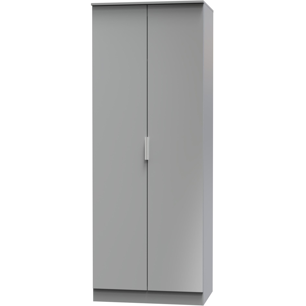 Crowndale Plymouth Ready Assembled 2 Door Uniform Gloss and Dusk Grey Tall Wardrobe Image 4
