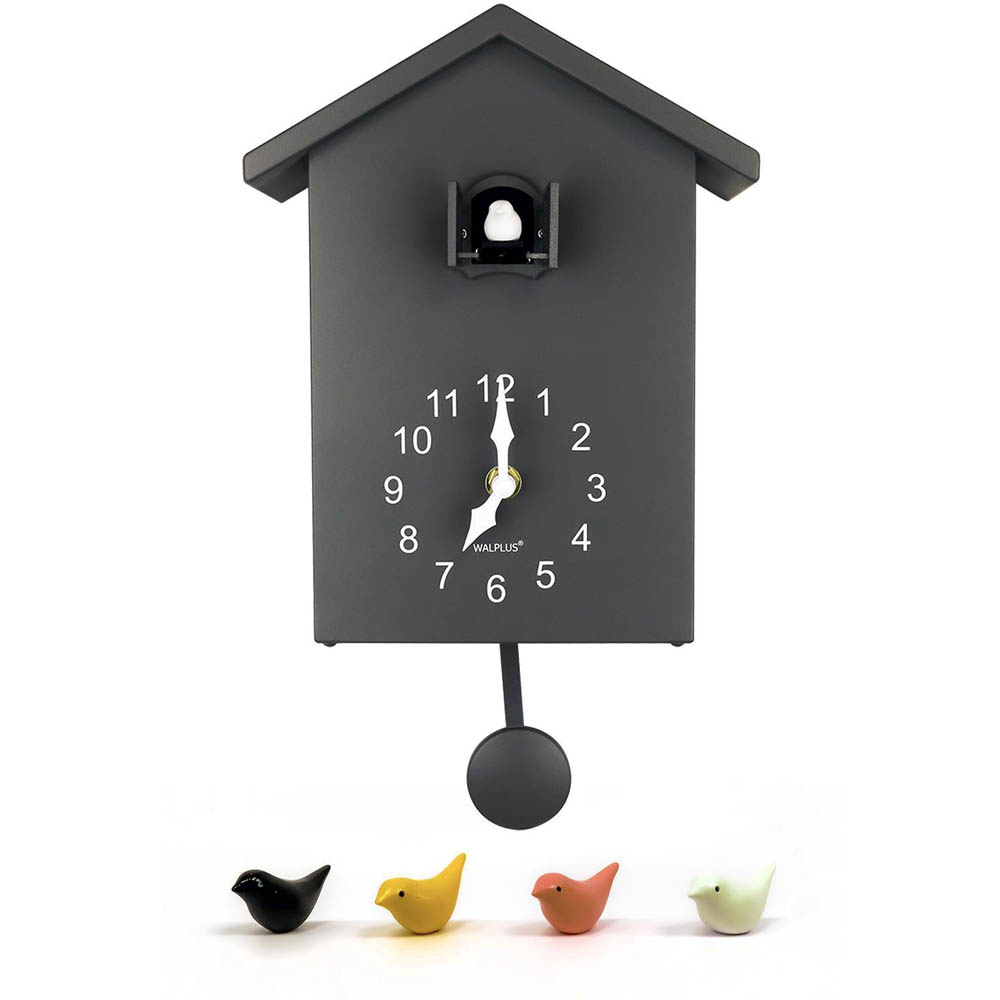 WALPLUS Grey Cuckoo Window Clock with Removable Pendulum 25 x 20cm Image 1