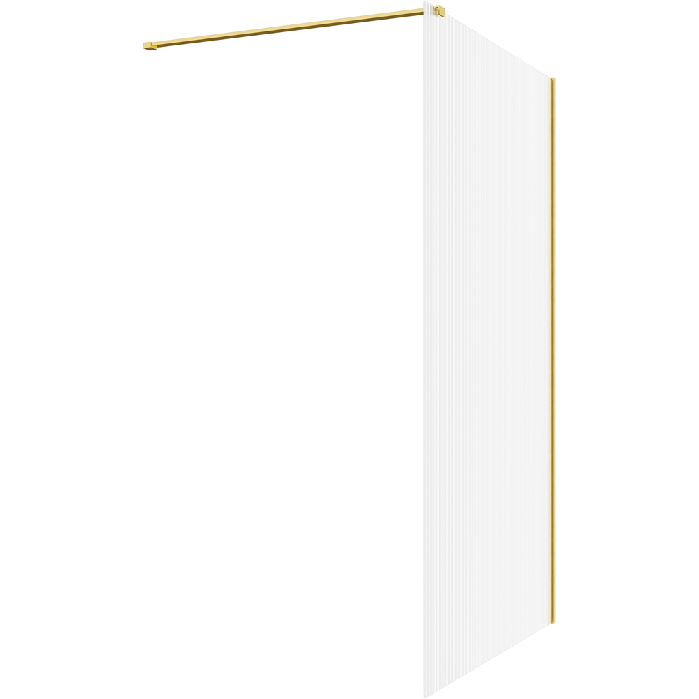 Bathstore Nero Fluted Glass Wetroom Shower Panel with Brushed Brass Profile and Front Arm 900mm Image 1