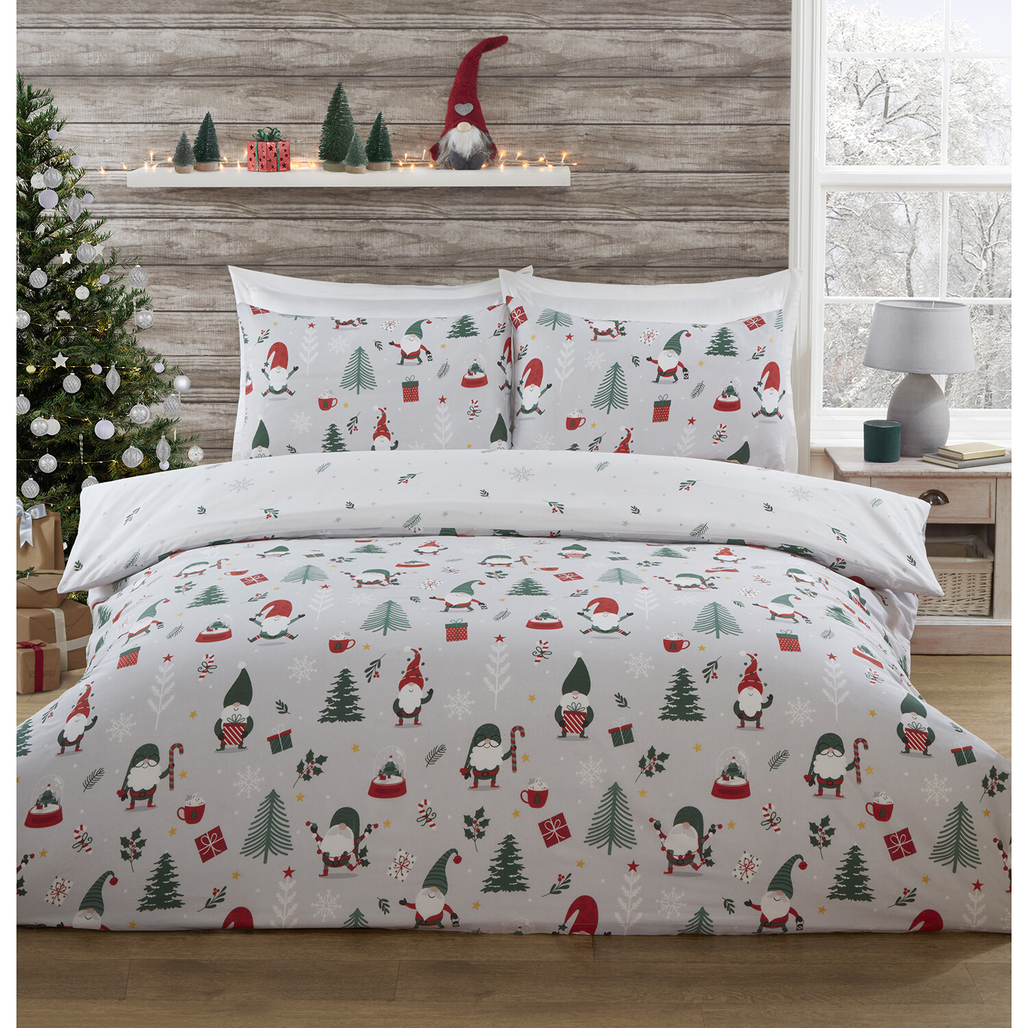 Christmas Gonks Duvet Cover and Pillowcase Set - Grey / King Image 1
