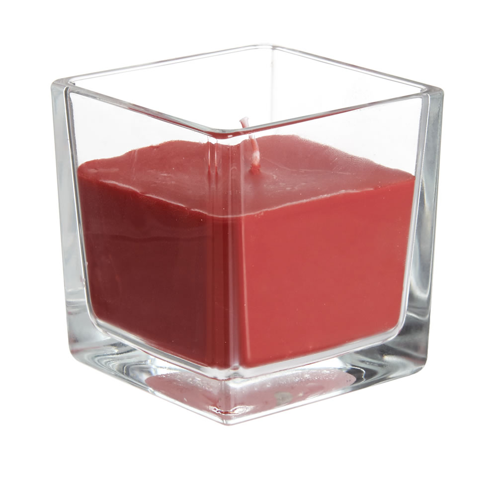 Wilko Red Berries Square Glass Candle Image