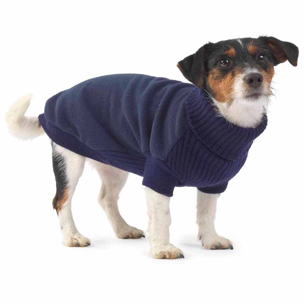 House Of Paws Small Fleece and Knit Navy Dog Jumper Image 2