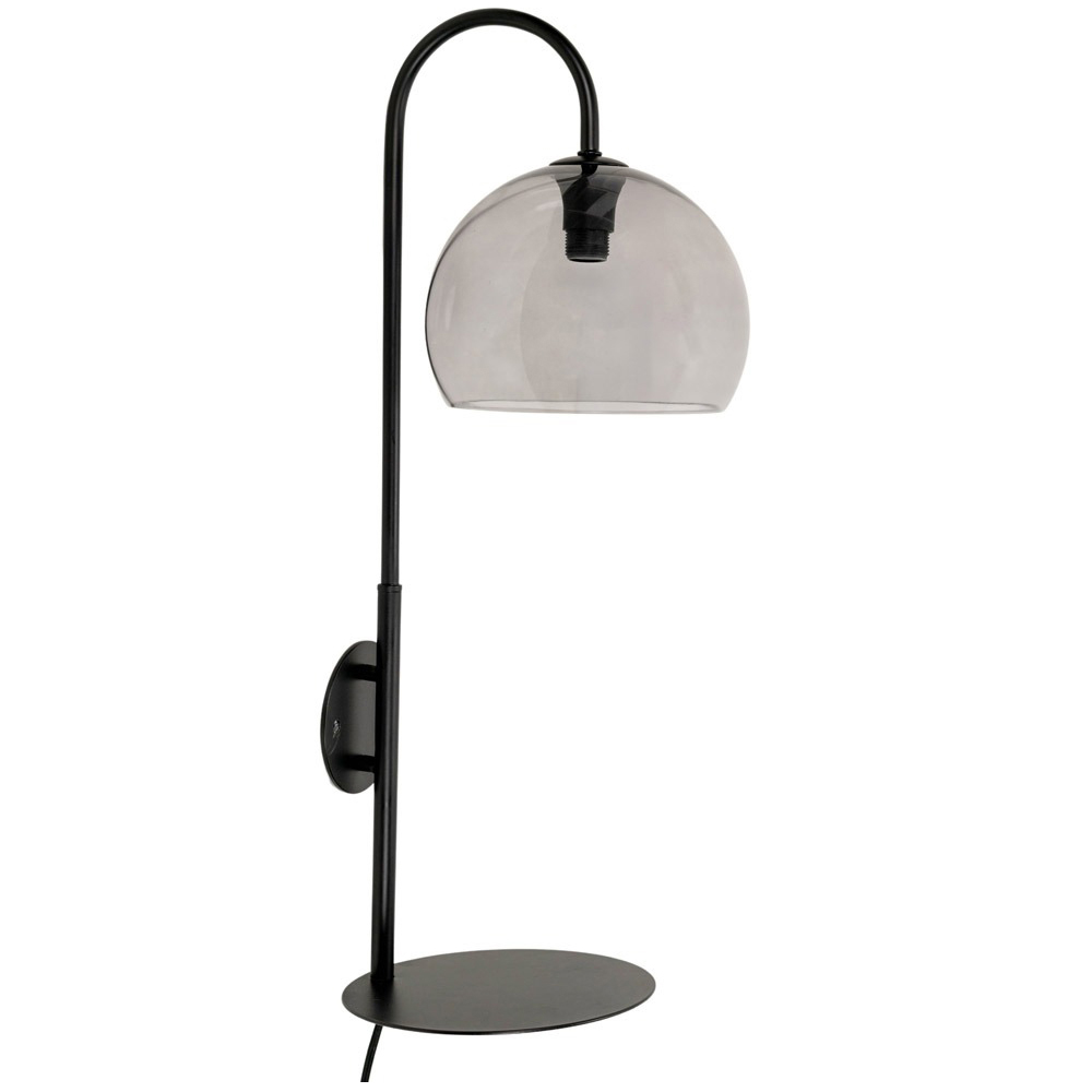 ValueLights Glenn Smoked Glass Globe Shade LED Wall Light with Matte Black Shelf Image 1