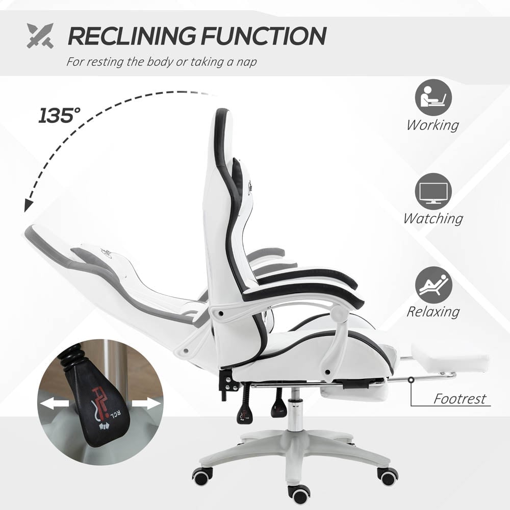Portland White and Black PU Leather Recliner Gaming Chair Image 5