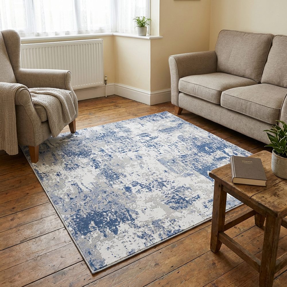 Belvedere Distressed Rug - White and Blue / 120cm Image 5