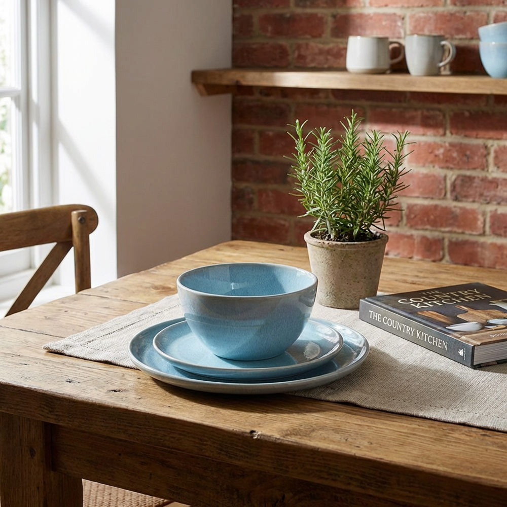 12 Piece Reactive Glaze Dinner Set - Blue Image 4