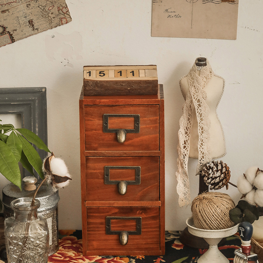 Living and Home Retro Wooden Desktop Drawer Organiser Box Image 6