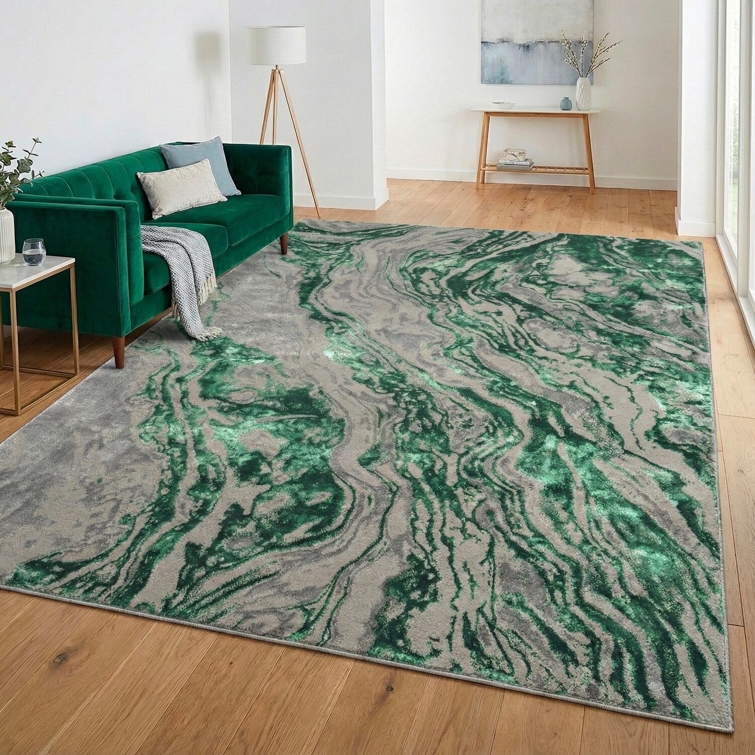 Sunset Emerald Marble Rug Green 120cm Image 2