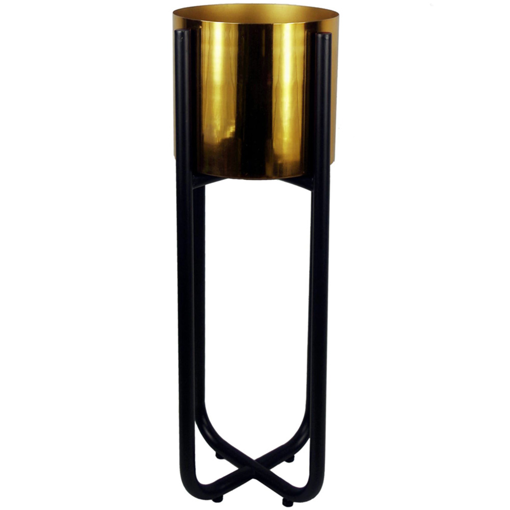 Leaf Tall Black Metal Planter Stand and Gold Planter Set 62 x 18cm Image 1