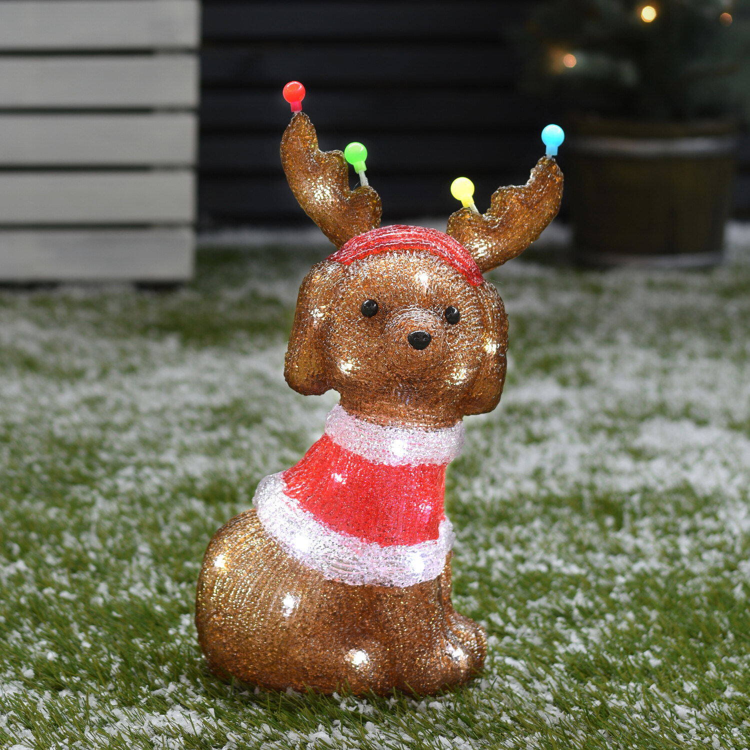 LED Acrylic Dog with Antlers Christmas Ornament Image 1