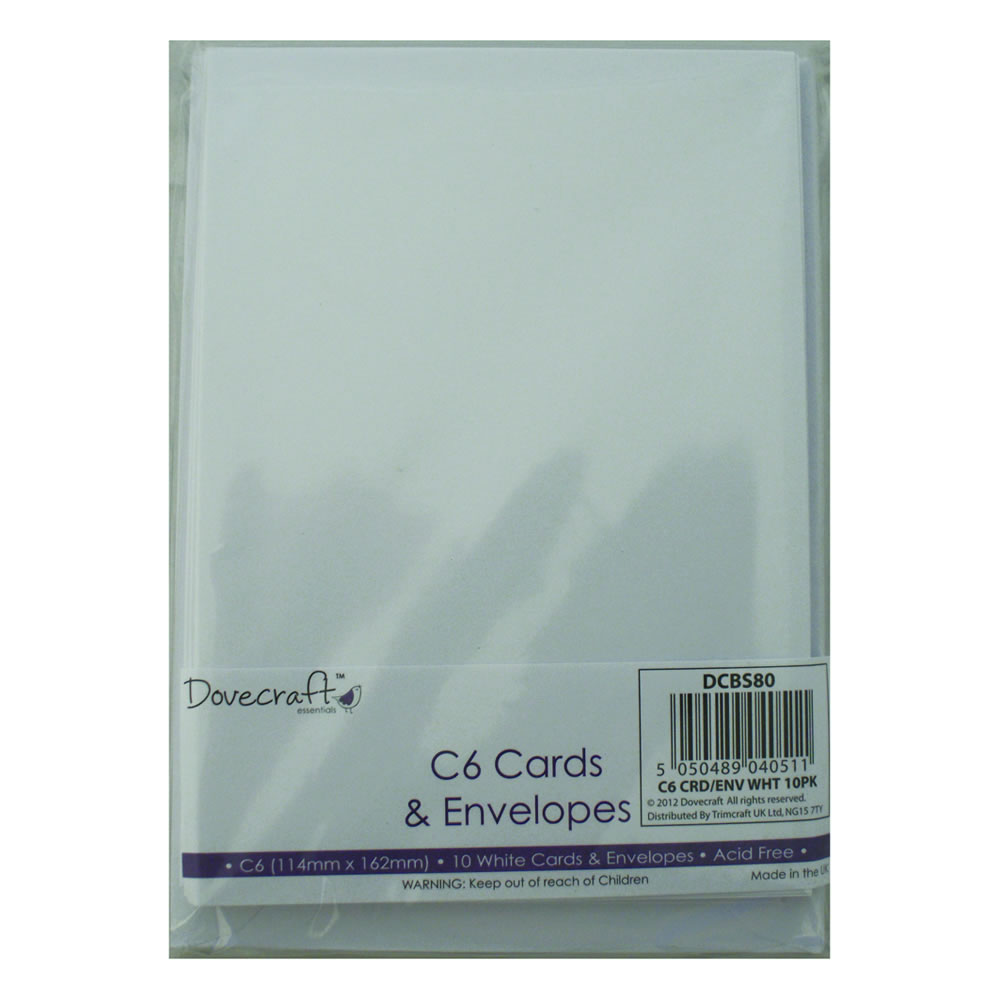 Dovecraft C6 White Cards and Envelopes 114 x 162mm 10 pack Wilko