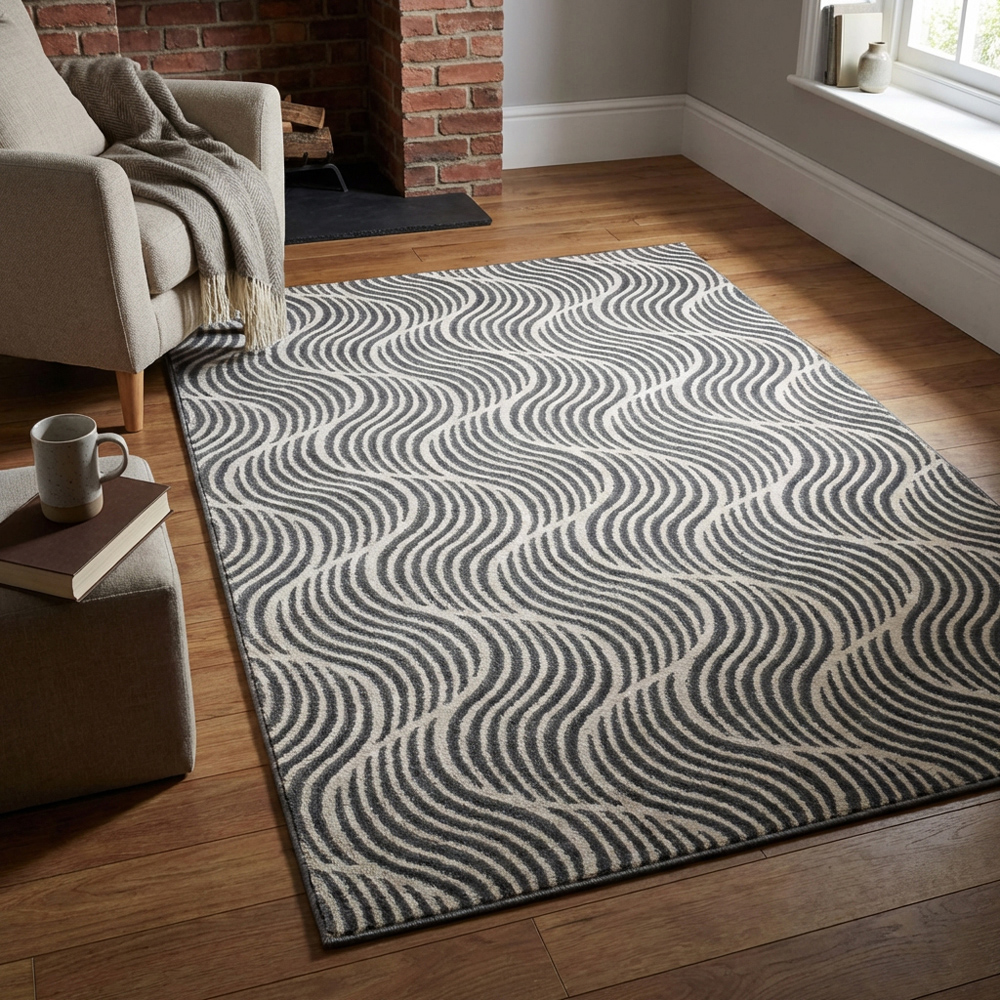 Boutique Swirl Rug Black and Cream 170cm Image 7
