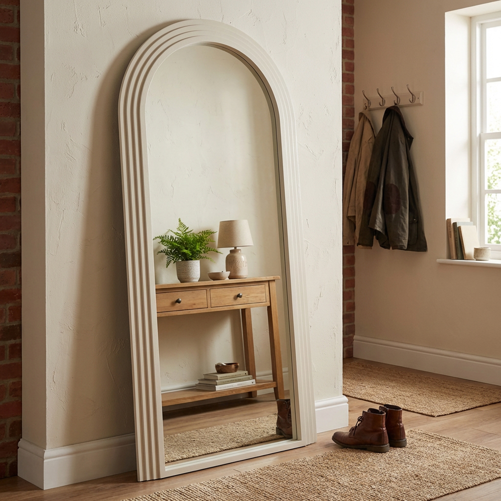 Evie 180 x 80cm Cream Ridged Arch Lean To Mirror Image 4