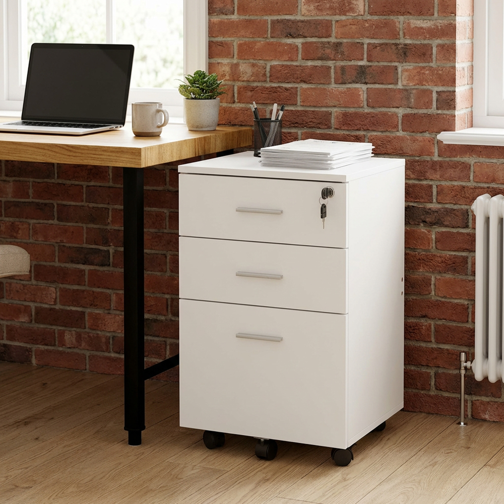 3 Drawer Wooden Filing Cabinet - White Image 5