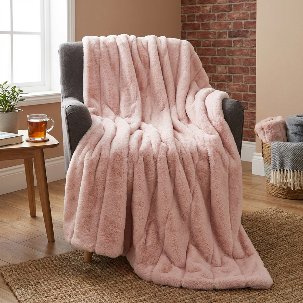 Divante Blush Rabbit Faux Fur Extra Large Throw 150 x 200cm Image 5