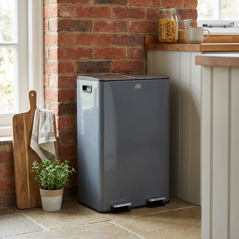 Premium Grey Dual Recycle Bin 56L Image 4