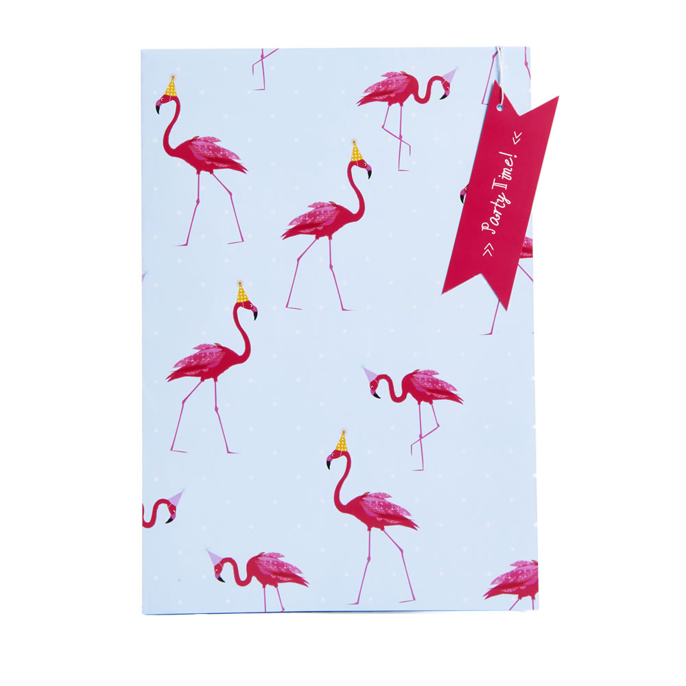 Wilko Flamingo Gift Wrap 2 Sheets and 2 Tags Image