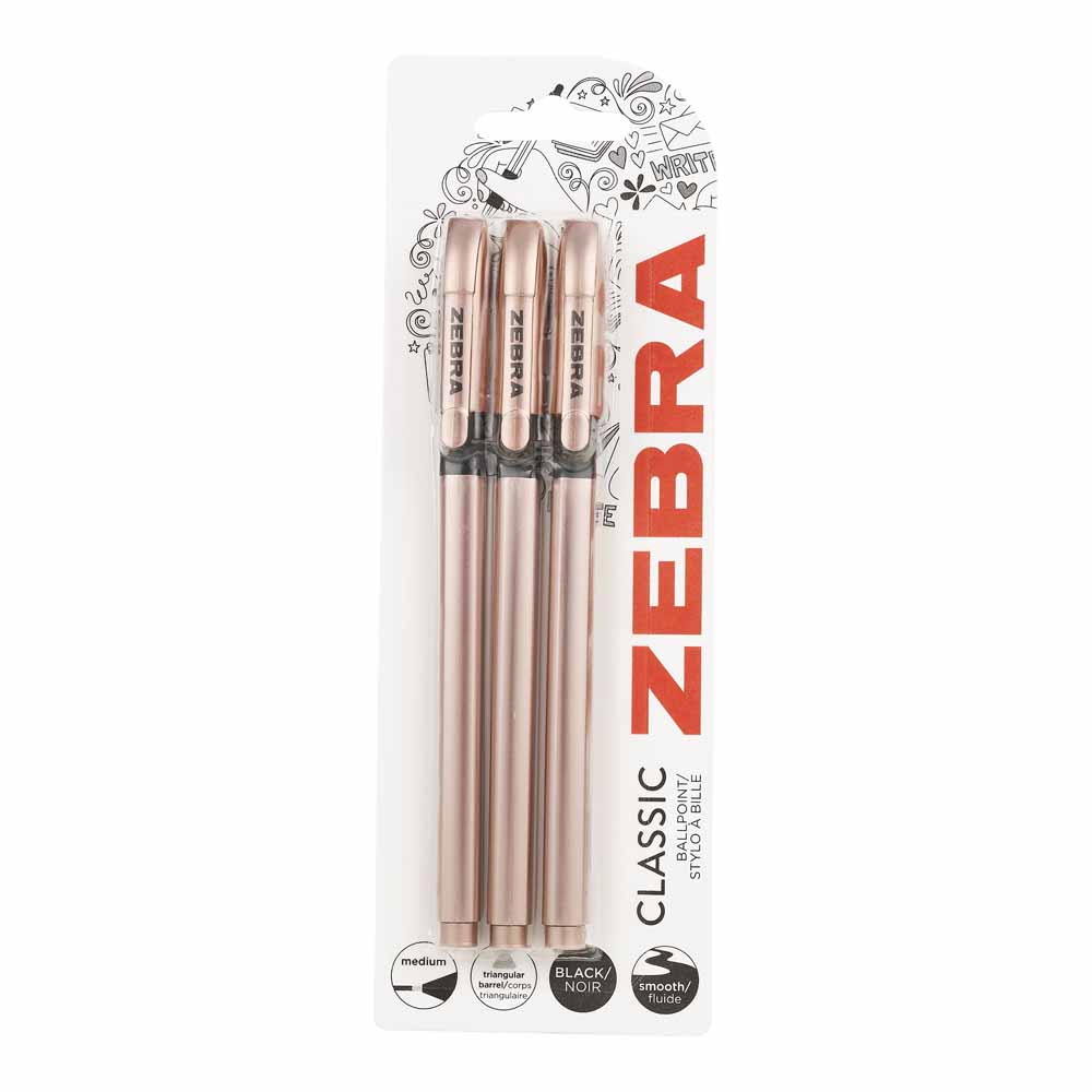 Zebra Rose Gold Smooth Ball Pens 3 pack Image