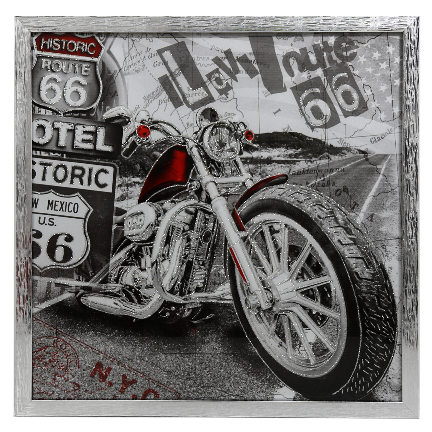 Single Grey Route 66 Motorcycle Wall Art 50 x 50cm in Assorted styles Image 1