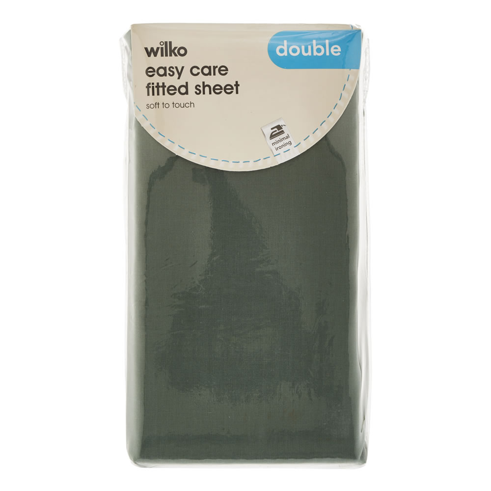 Wilko Easy Care Dark Green Double Fitted Sheet Image