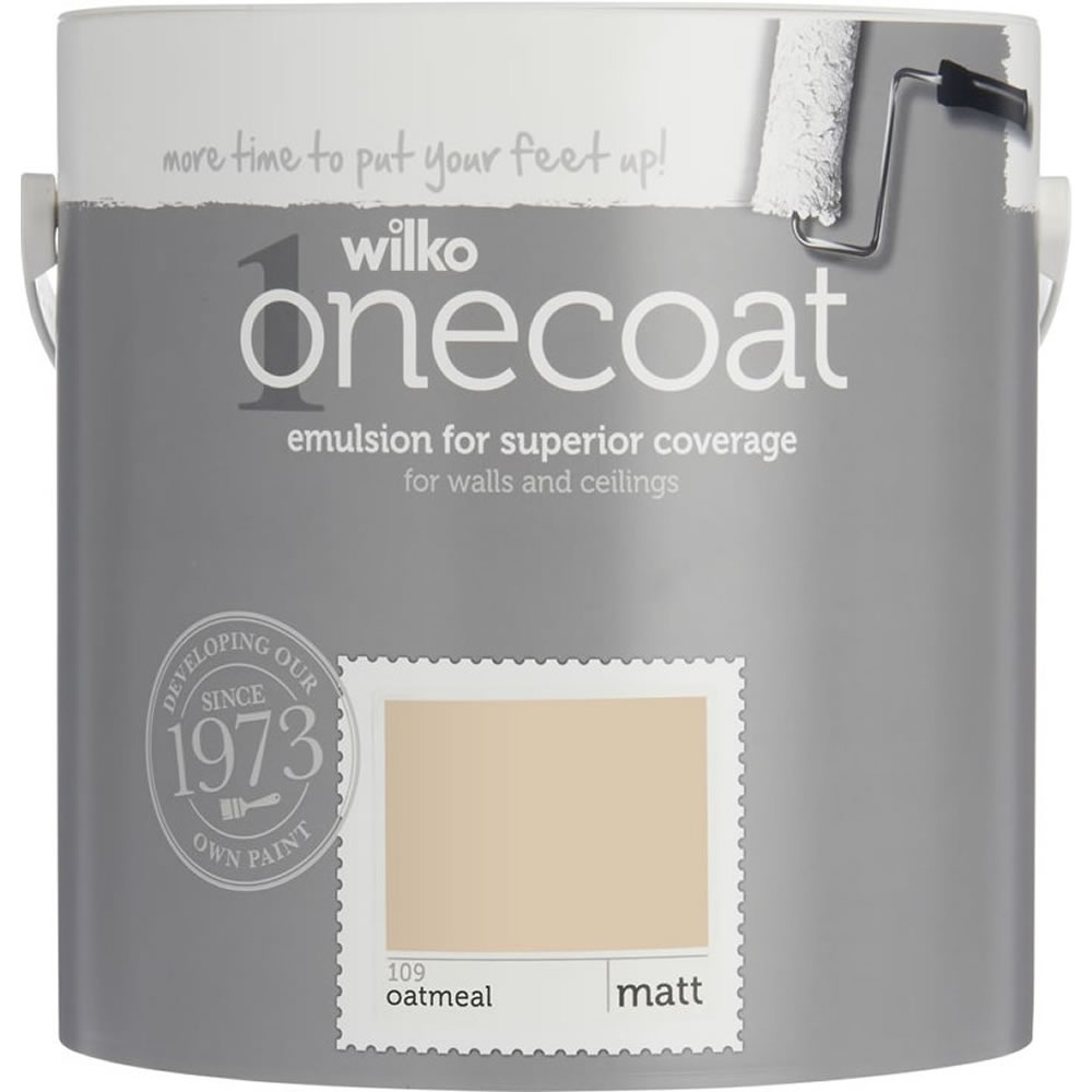 Wilko One Coat Oatmeal Matt Emulsion Paint 2.5L Image 1