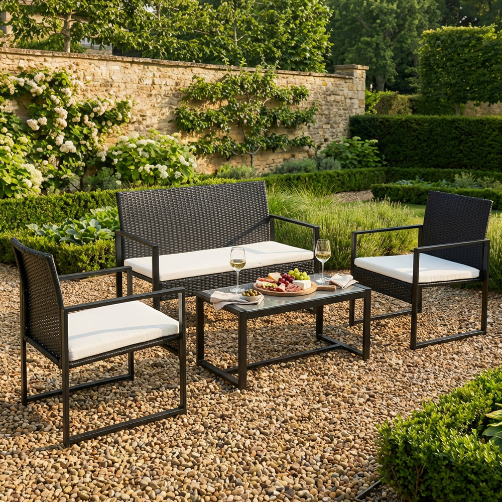 4 Seater Steel and Rattan KD Sofa Set - Black Image 2