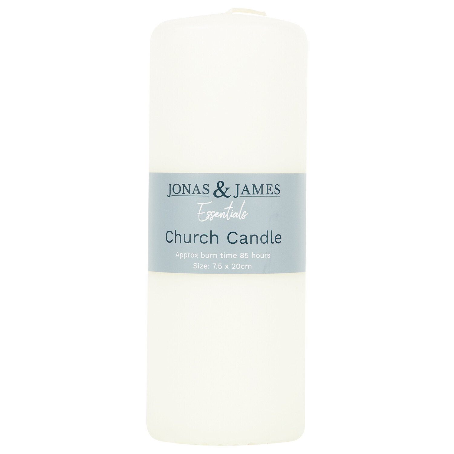 Jonas and James Essentials Church Candle White 85hr 7.5 x 20cm Image 1