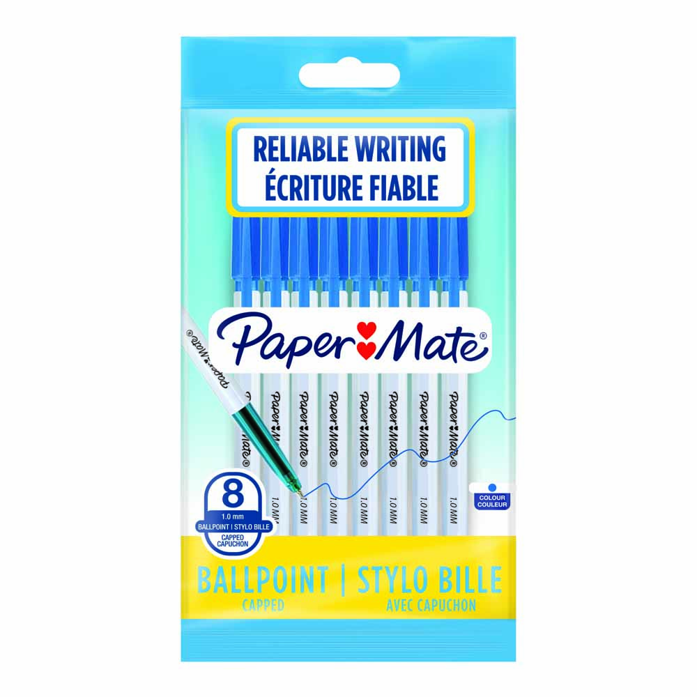 Papermate Ballpoint Blue Pen 1.0mm 8 pack Image 1
