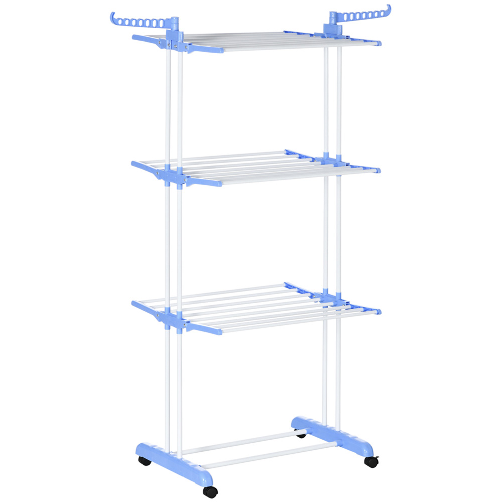 HOMCOM 4-Tier Blue Foldable Clothes Drying Rack with Casters Image 1