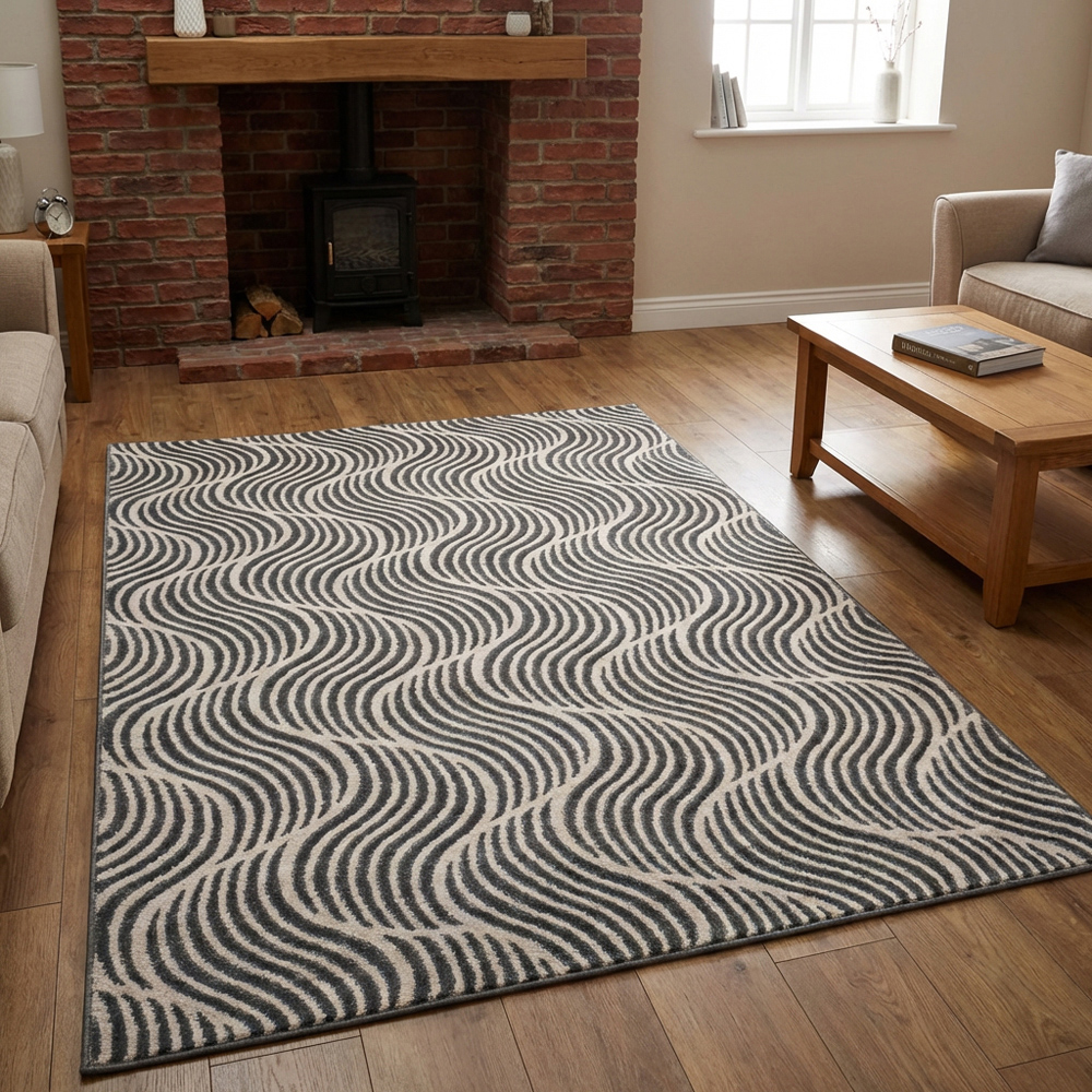 Boutique Swirl Rug Black and Cream 170cm Image 5