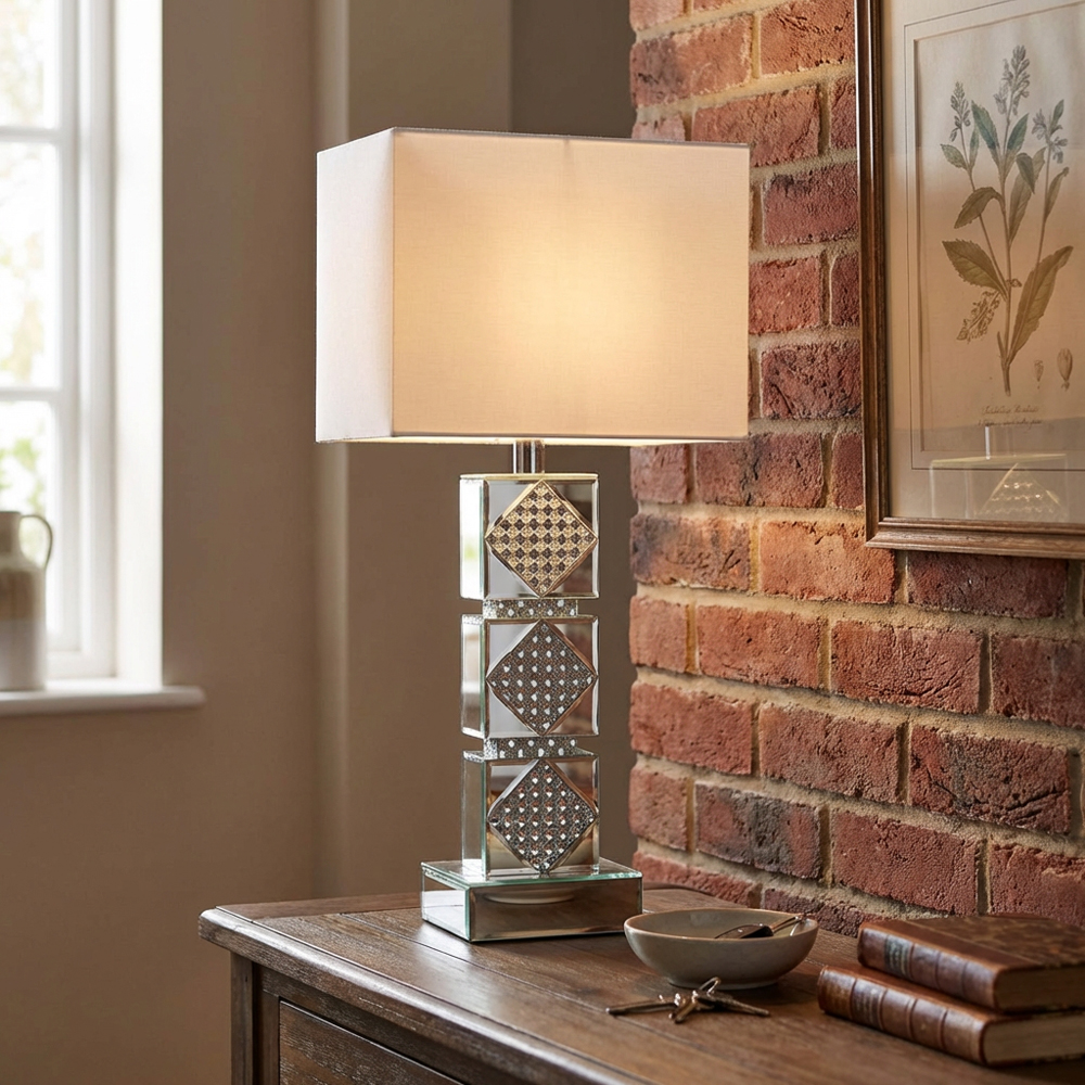 Boutique Collection Tallulah White Crystal Mirror Table Lamp Image 4