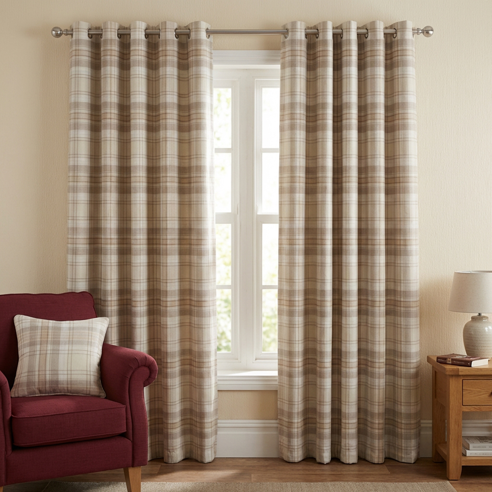 Divante Hatfield Natural Check Blackout Curtains 168 x 183cm Image 3