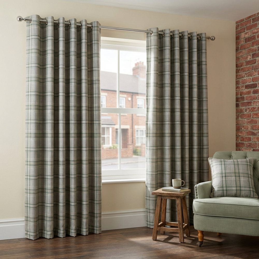 Divante Hatfield Green Check Blackout Curtains 229cm Image 6