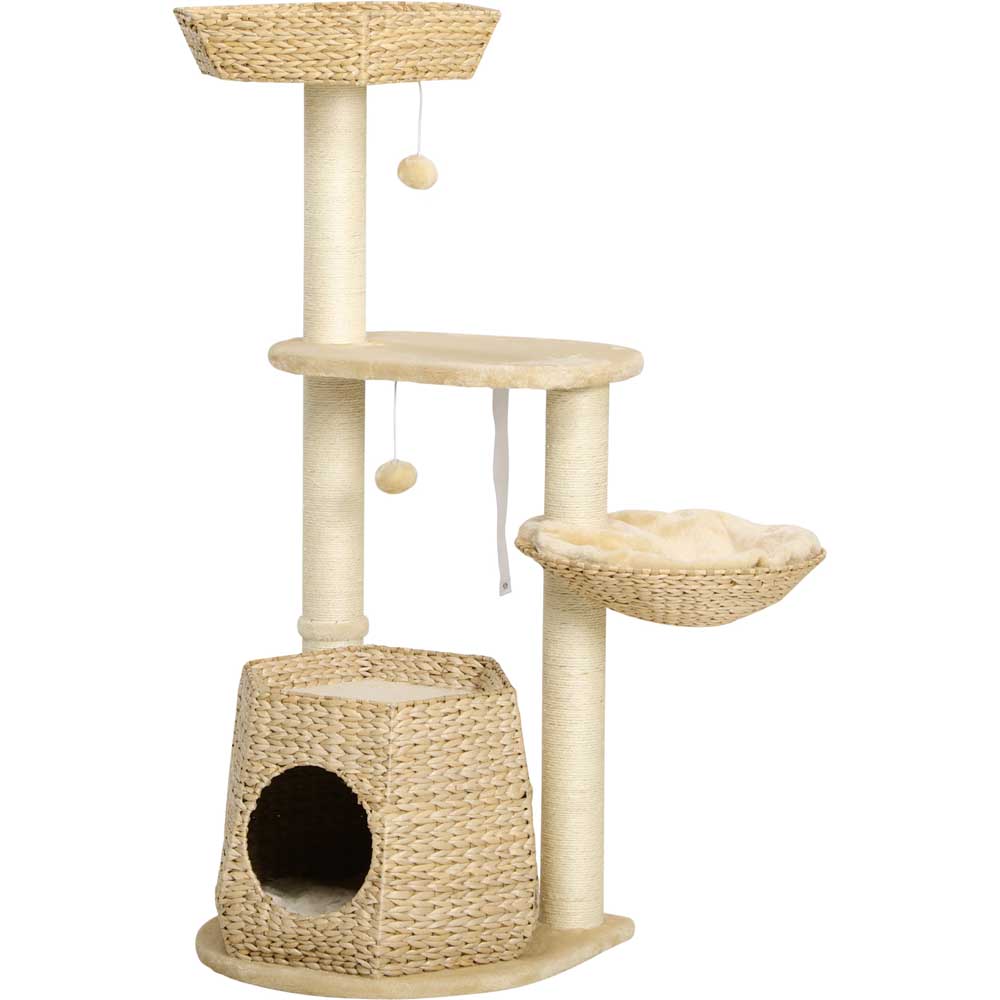 PawHut Cat Tree Activity Centre with Cattail Fluff Bed Image 3