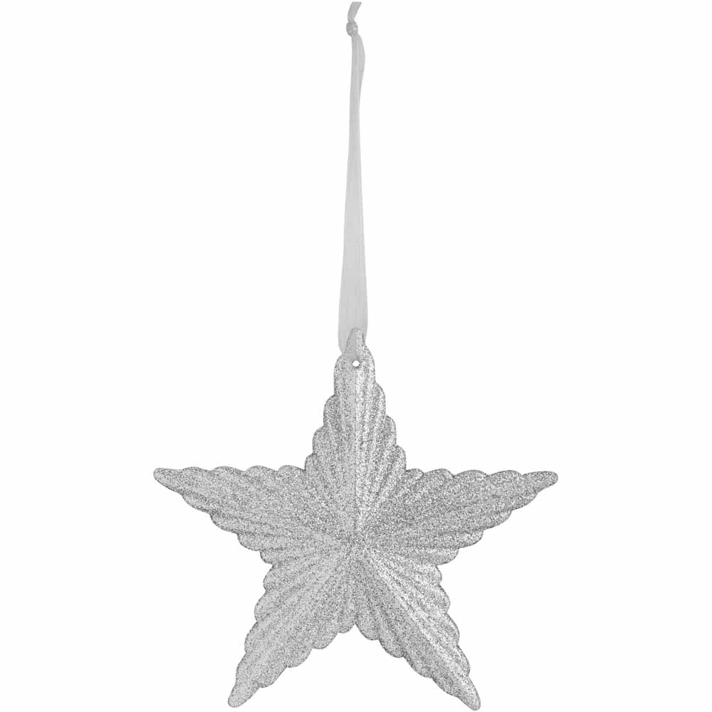 Wilko Glitters Silver Star Ornament 6 Pack Image 2