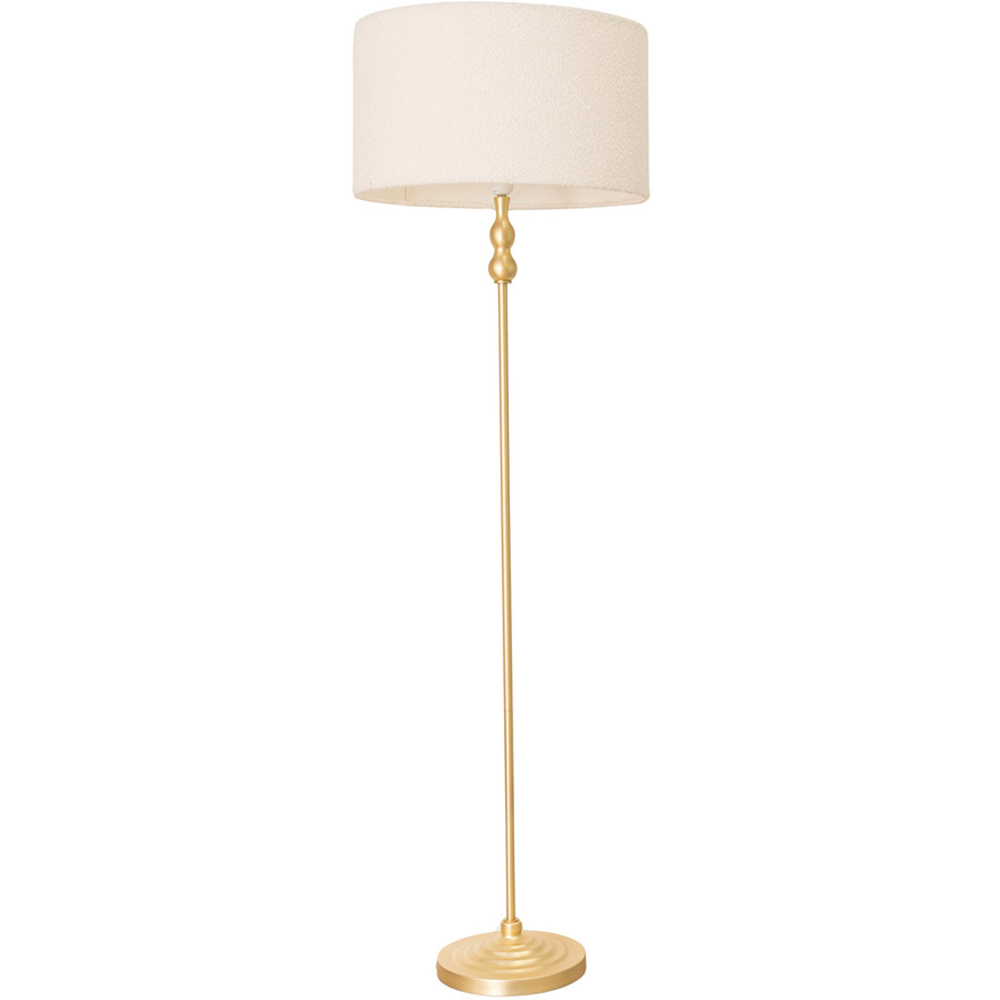 ValueLights Maggie Cream Boucle and Gold Drum Shade Candlestick LED Floor Lamp Image 1