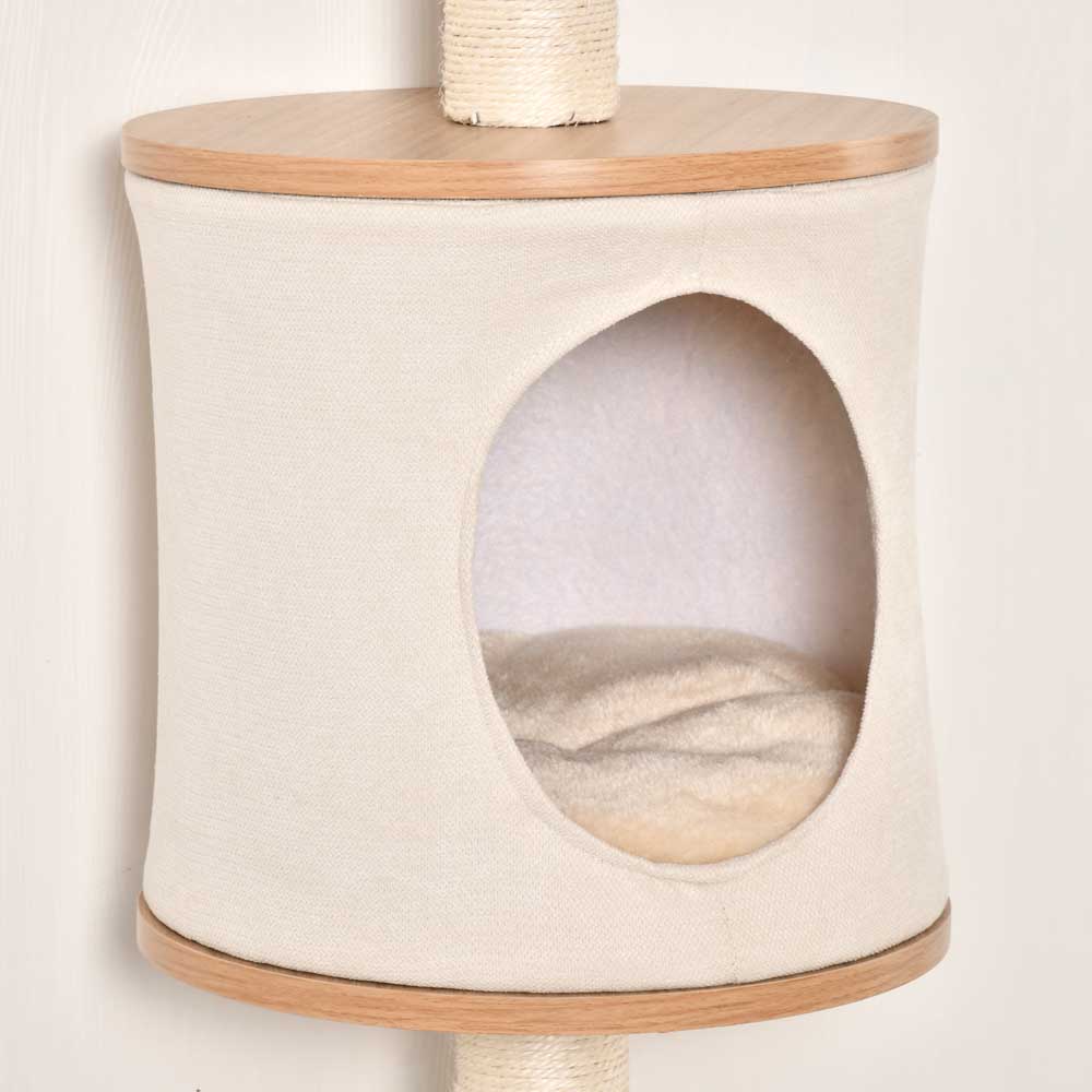 PawHut Wall-Mounted Cat Tree Shelter w/ Cat House, Bed, Scratching Post - Beige Image 8