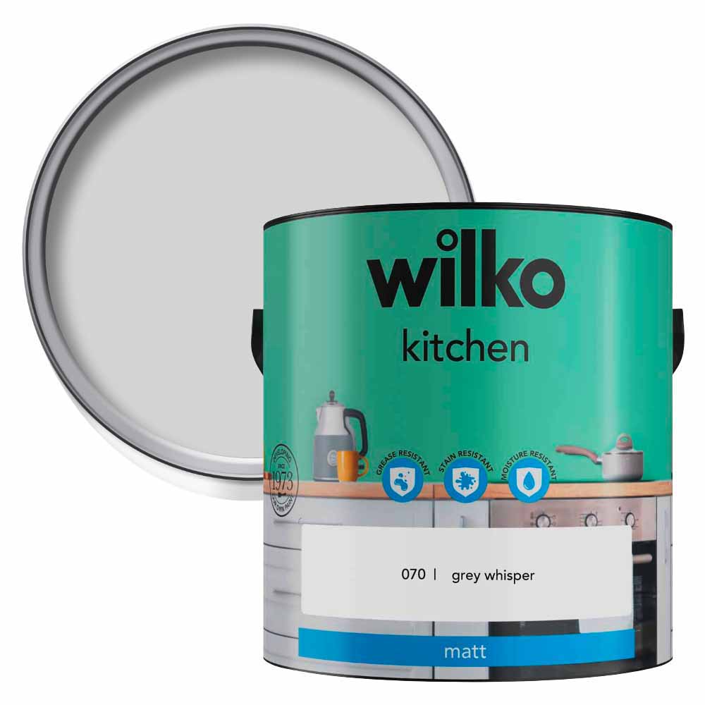 Wilko Kitchen Grey Whisper and Pure Brilliant White Paint Bundle Image 2