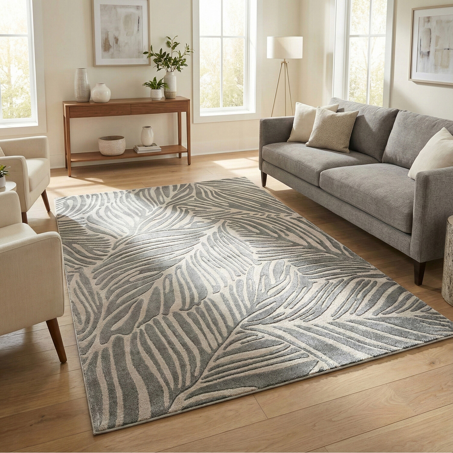 Sunset Leaf Rug Grey 120cm Image 2