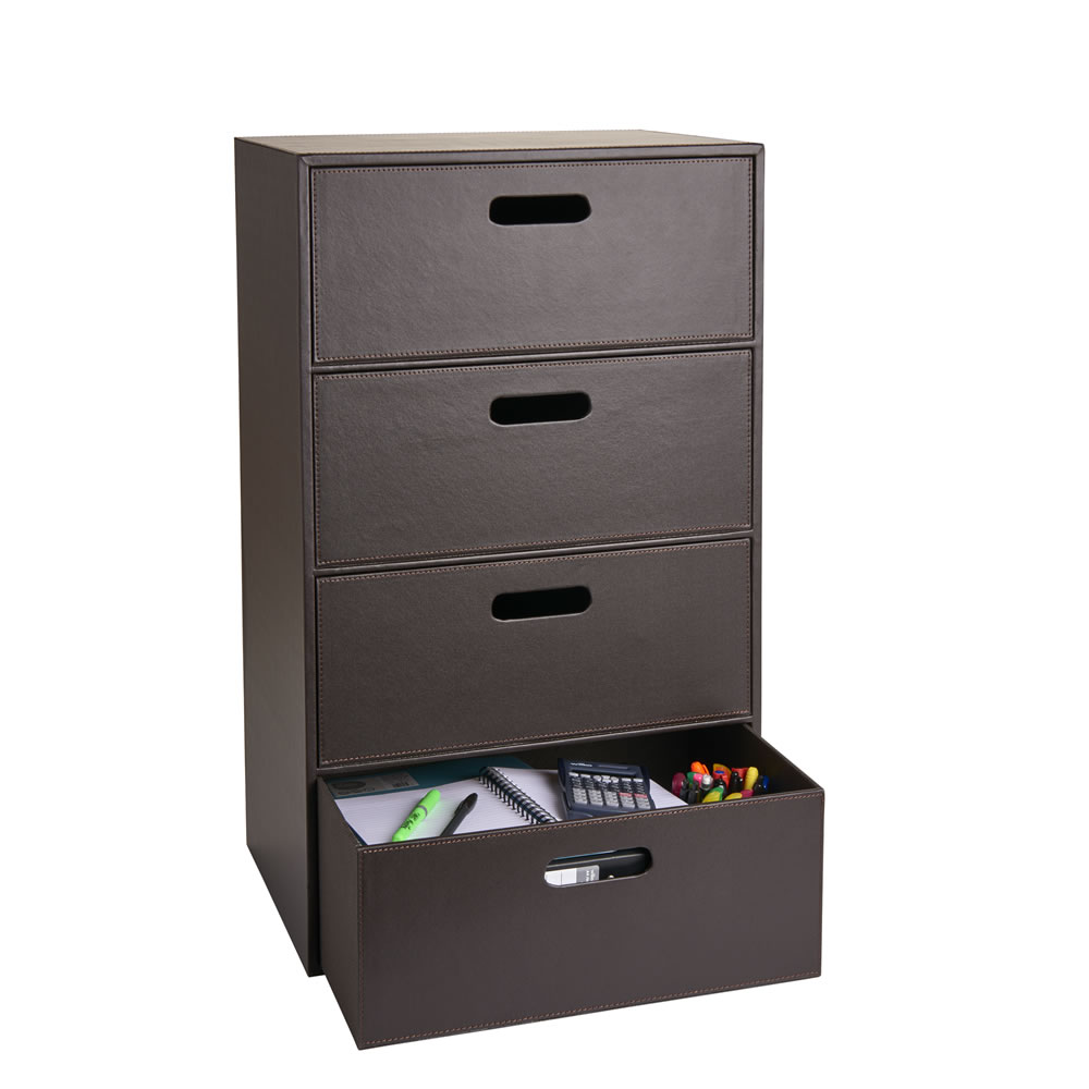 Wilko Brown Faux Leather 4 Drawer Storage Chest Image 3