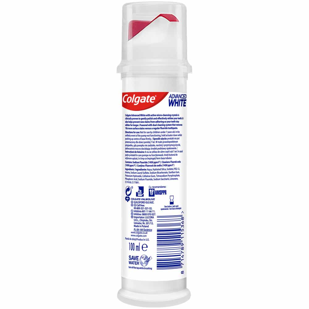 Colgate Advanced White Toothpaste Pump Case of 6 x 100ml Image 3